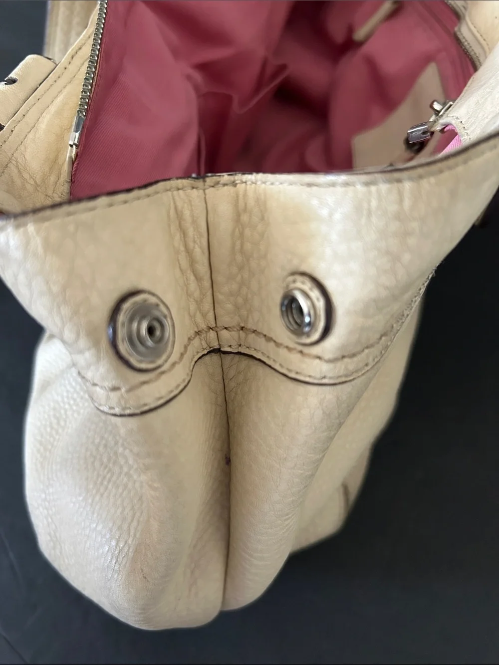 Coach F 13732 Cream Leather Shoulder Bag with Pink Charm